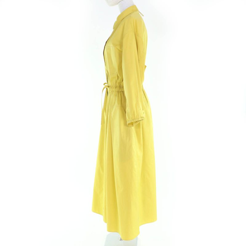 Hermes 4e0546dv 100% Cotton Long Length Shirt Dress Yellow 40 With Hanger Made