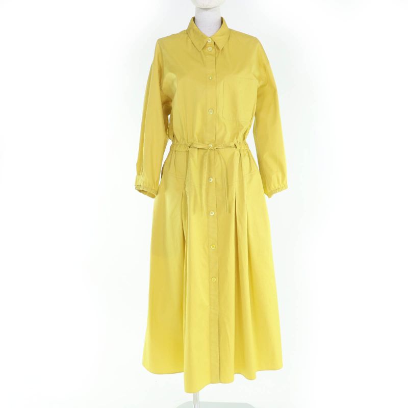 Hermes 4e0546dv 100% Cotton Long Length Shirt Dress Yellow 40 With Hanger Made