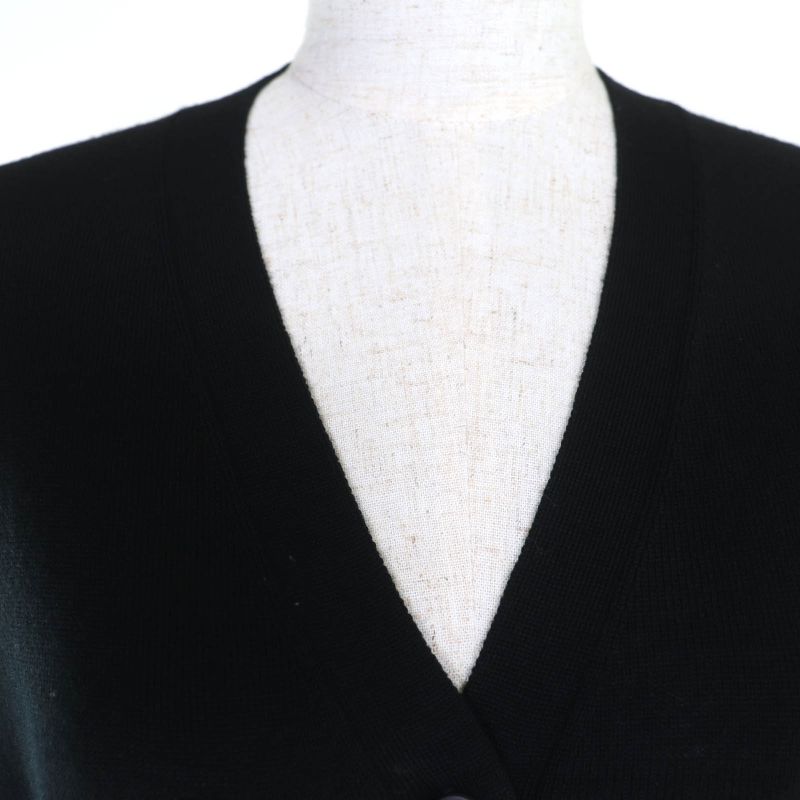 Prada Dna525 100% Virgin Wool V-neck Long Sleeve Knit Cardigan Top Black 38