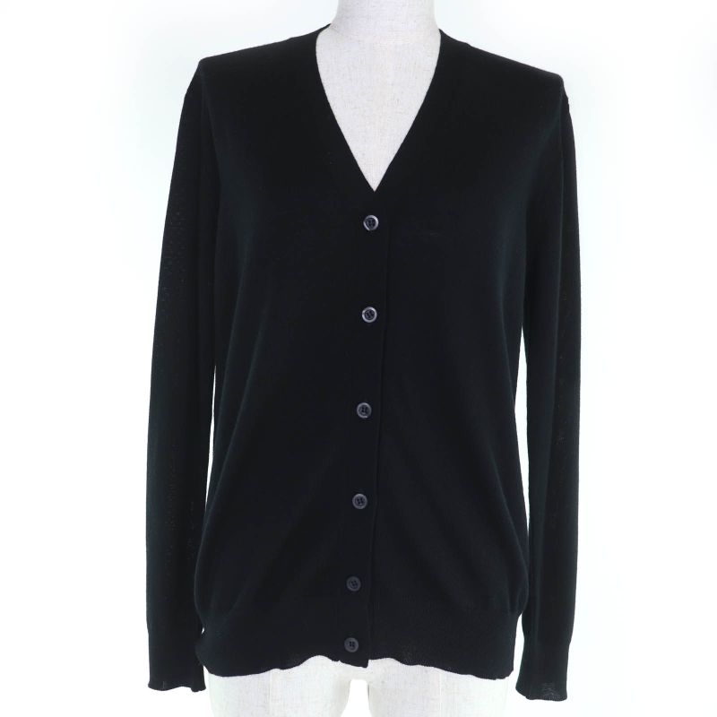 Prada Dna525 100% Virgin Wool V-neck Long Sleeve Knit Cardigan Top Black 38