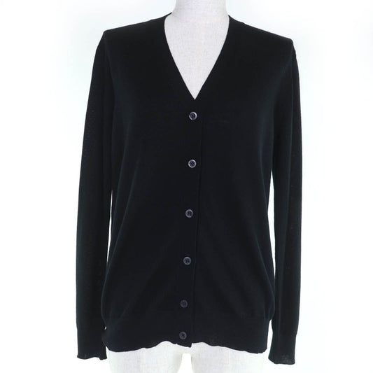 Prada Dna525 100% Virgin Wool V-neck Long Sleeve Knit Cardigan Top Black 38