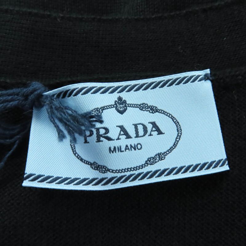 Prada Dna525 100% Virgin Wool V-neck Long Sleeve Knit Cardigan Top Black 38