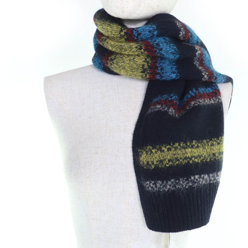 Hermes Wool Cashmere Mohair Blend Faded Stripe Knit Shawl Scarf Multicolor Made