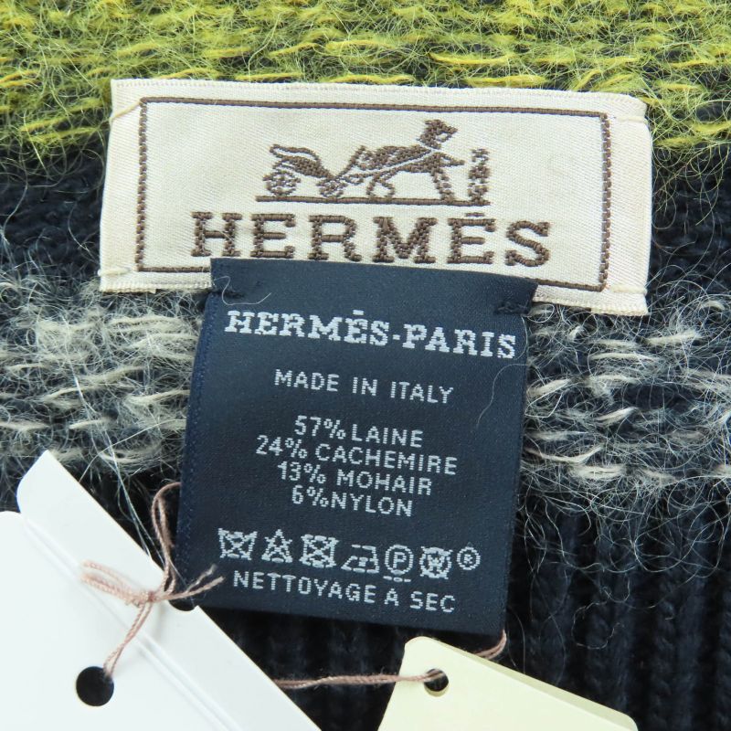 Hermes Wool Cashmere Mohair Blend Faded Stripe Knit Shawl Scarf Multicolor Made