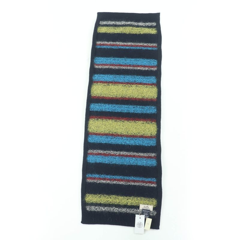 Hermes Wool Cashmere Mohair Blend Faded Stripe Knit Shawl Scarf Multicolor Made