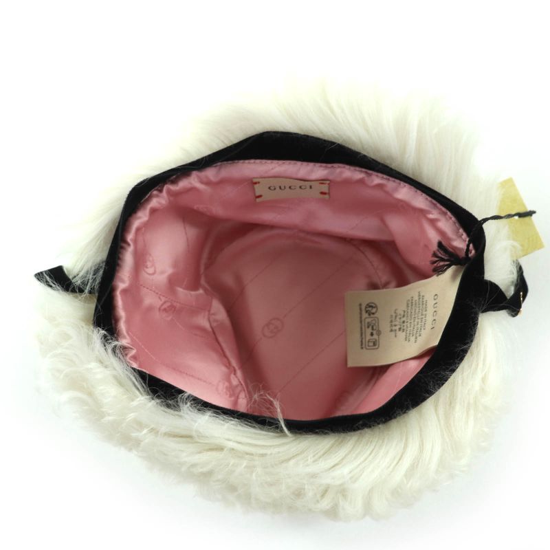 Gucci 763498 Sheepskin Gghardware Lamb Fur Hat Ivory M Storage With Bag Made In