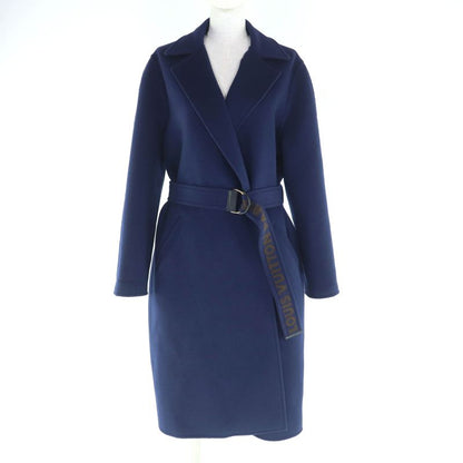 Louis Vuitton Wool Silk Blend Monogram Logo Design Belted Coat Navy 38 Made In