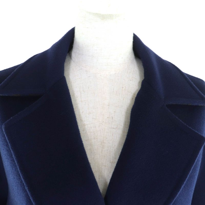 Louis Vuitton Wool Silk Blend Monogram Logo Design Belted Coat Navy 38 Made In