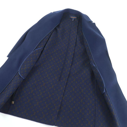 Louis Vuitton Wool Silk Blend Monogram Logo Design Belted Coat Navy 38 Made In
