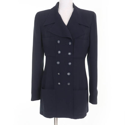 CHANEL Vintage 96P P06434v02954 100% Wool Coco Mark Button Jacket Dark Navy 38