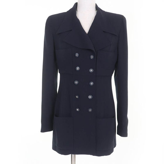 CHANEL Vintage 96P P06434v02954 100% Wool Coco Mark Button Jacket Dark Navy 38