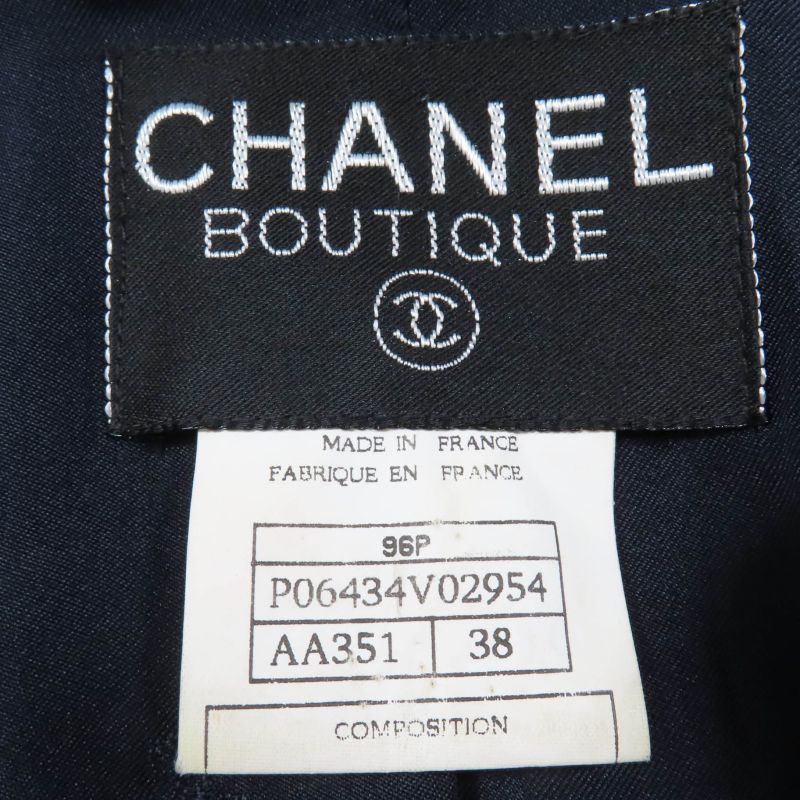 CHANEL Vintage 96P P06434v02954 100% Wool Coco Mark Button Jacket Dark Navy 38
