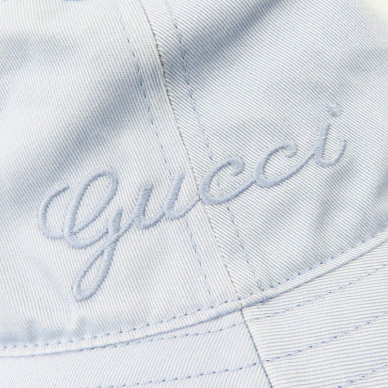 Gucci 24SS 782733 Logo Embroidered Bucket Hat Light Blue S Storage With Bag