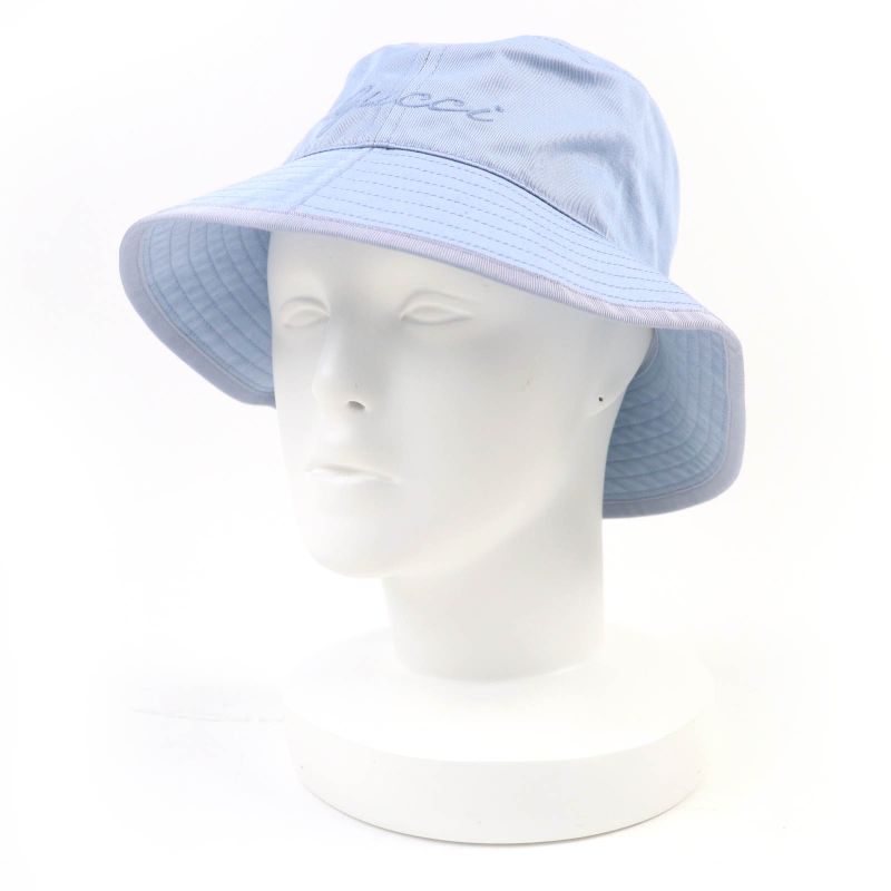 Gucci 24SS 782733 Logo Embroidered Bucket Hat Light Blue S Storage With Bag