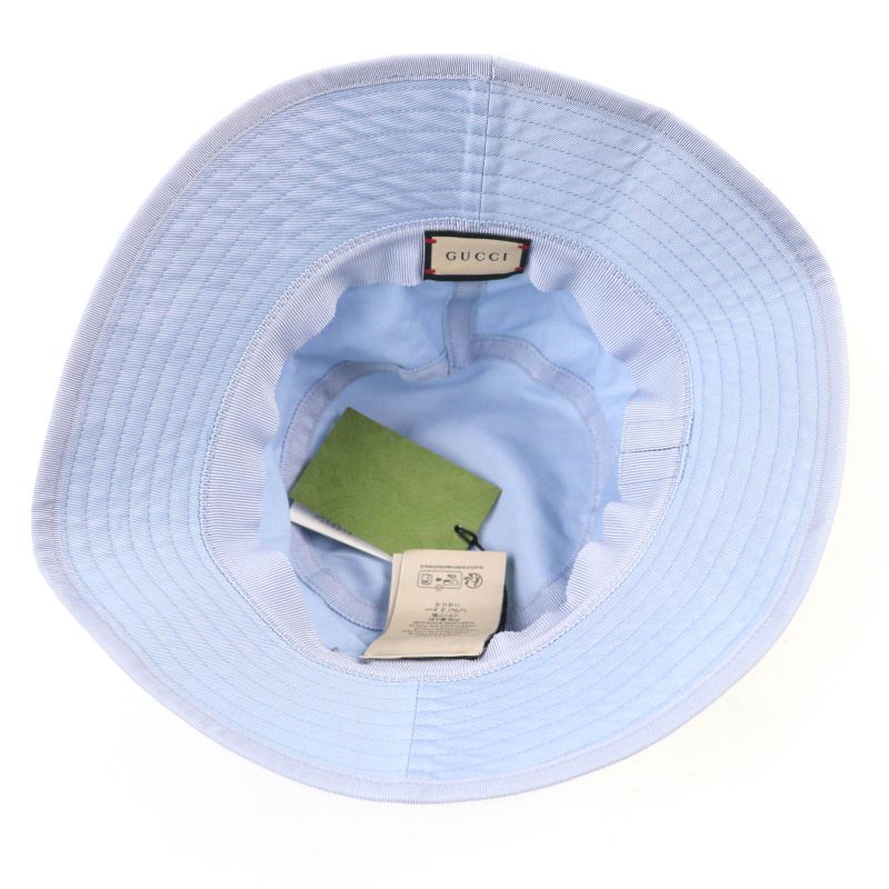 Gucci 24SS 782733 Logo Embroidered Bucket Hat Light Blue S Storage With Bag