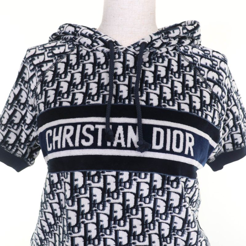 Christian DIOR 21SS 123r02a4022 Oblique Velour Hoodie Dress Navy XS Size Approx