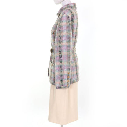 CHANEL Vintage 018 28363 90's Coco Mark Button Tweed Jacket With Belt Skirt
