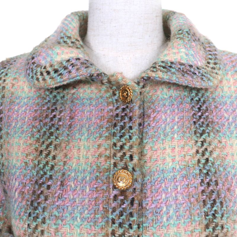 CHANEL Vintage 018 28363 90's Coco Mark Button Tweed Jacket With Belt Skirt