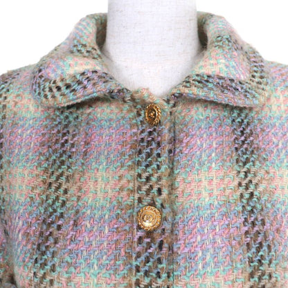 CHANEL Vintage 018 28363 90's Coco Mark Button Tweed Jacket With Belt Skirt