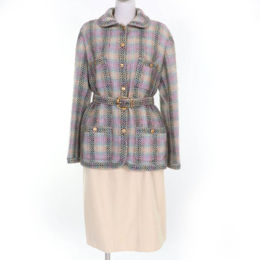 CHANEL Vintage 018 28363 90's Coco Mark Button Tweed Jacket With Belt Skirt