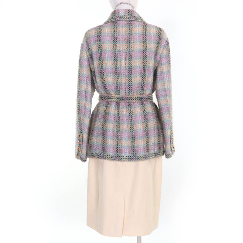 CHANEL Vintage 018 28363 90's Coco Mark Button Tweed Jacket With Belt Skirt