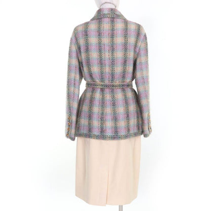 CHANEL Vintage 018 28363 90's Coco Mark Button Tweed Jacket With Belt Skirt