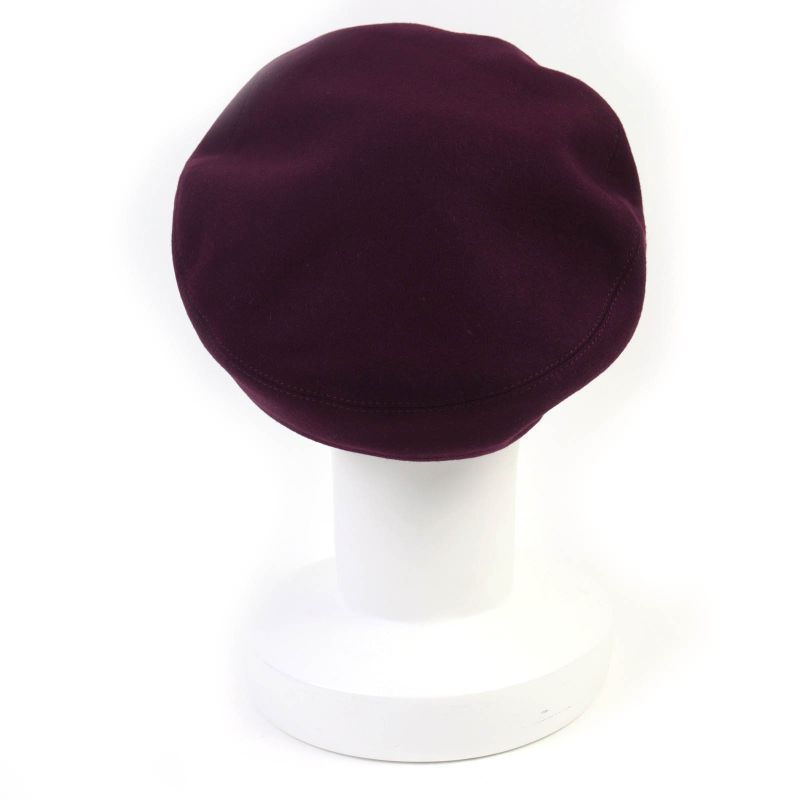 Hermes Santoleno 100% Cashmere With Serie Buttons Leather Use Beret Wine Red
