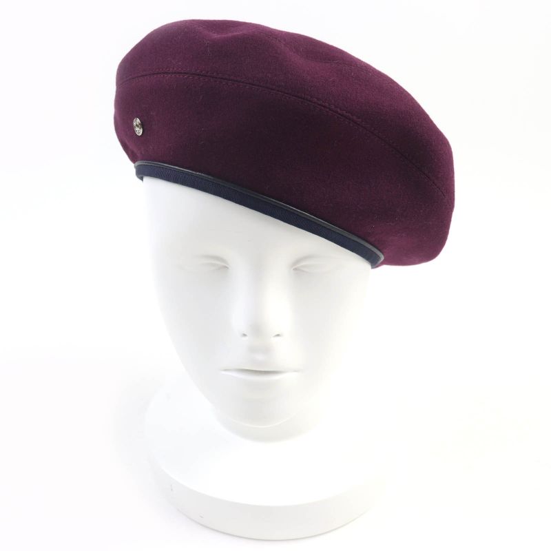 Hermes Santoleno 100% Cashmere With Serie Buttons Leather Use Beret Wine Red