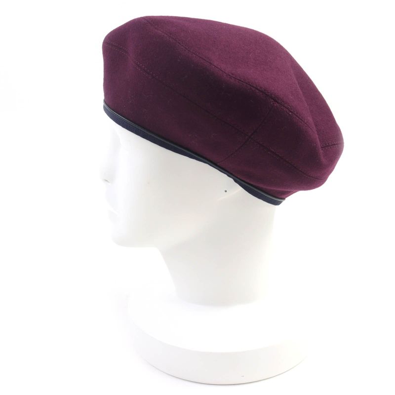 Hermes Santoleno 100% Cashmere With Serie Buttons Leather Use Beret Wine Red