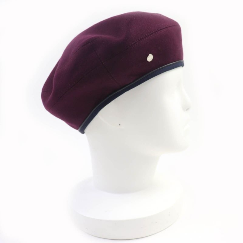 Hermes Santoleno 100% Cashmere With Serie Buttons Leather Use Beret Wine Red