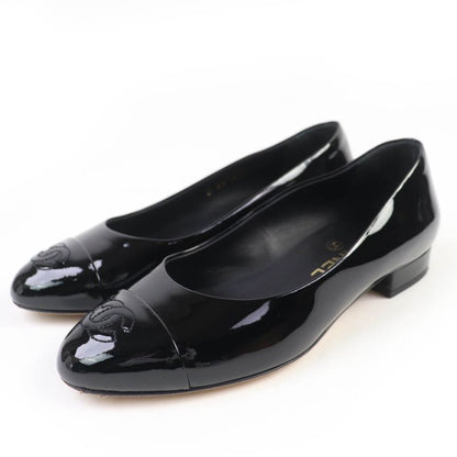 CHANEL 16C G31503 Coco Mark Patent Leather Flat Pumps Black 34.5 With Box And