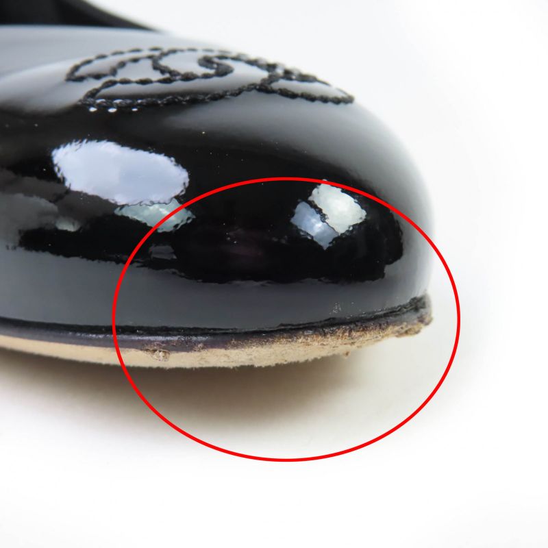 CHANEL 16C G31503 Coco Mark Patent Leather Flat Pumps Black 34.5 With Box And