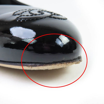 CHANEL 16C G31503 Coco Mark Patent Leather Flat Pumps Black 34.5 With Box And