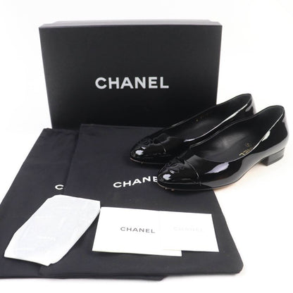 CHANEL 16C G31503 Coco Mark Patent Leather Flat Pumps Black 34.5 With Box And