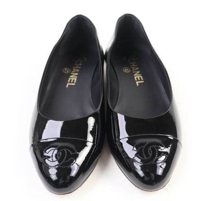 CHANEL 16C G31503 Coco Mark Patent Leather Flat Pumps Black 34.5 With Box And