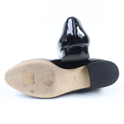 CHANEL 16C G31503 Coco Mark Patent Leather Flat Pumps Black 34.5 With Box And
