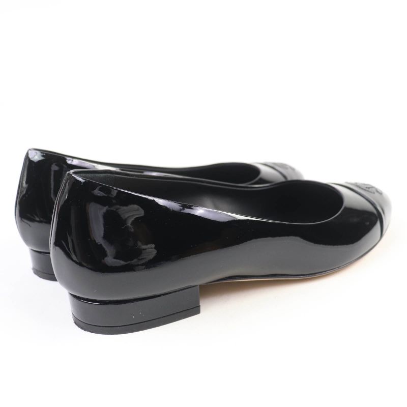 CHANEL 16C G31503 Coco Mark Patent Leather Flat Pumps Black 34.5 With Box And