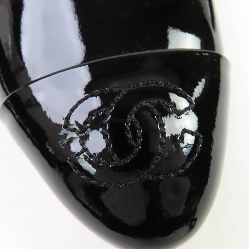 CHANEL 16C G31503 Coco Mark Patent Leather Flat Pumps Black 34.5 With Box And