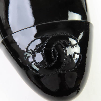 CHANEL 16C G31503 Coco Mark Patent Leather Flat Pumps Black 34.5 With Box And