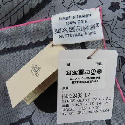 Hermes Carre Geant Carre 140 Indian Hunting 100% Silk Gris/blanc Scarf With Box