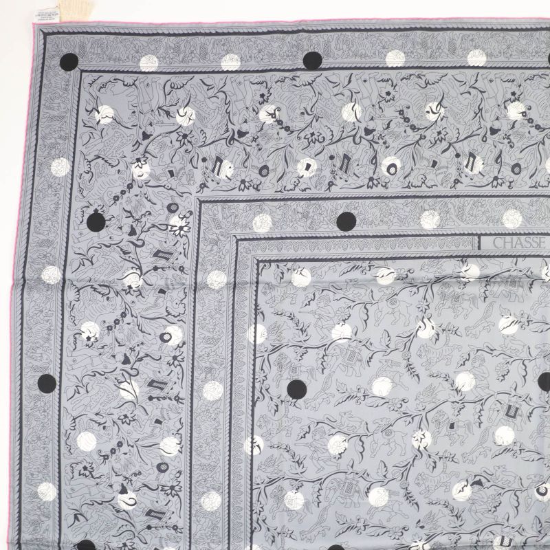 Hermes Carre Geant Carre 140 Indian Hunting 100% Silk Gris/blanc Scarf With Box