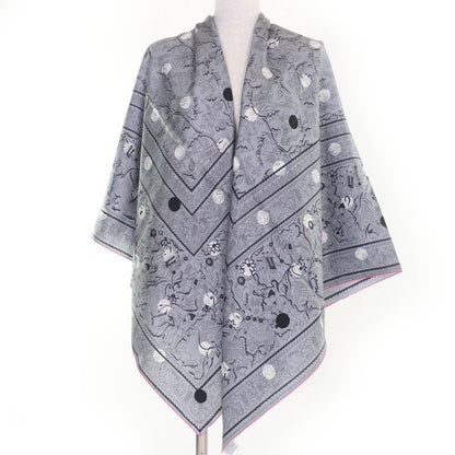 Hermes Carre Geant Carre 140 Indian Hunting 100% Silk Gris/blanc Scarf With Box