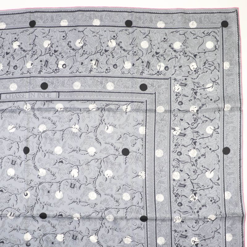 Hermes Carre Geant Carre 140 Indian Hunting 100% Silk Gris/blanc Scarf With Box