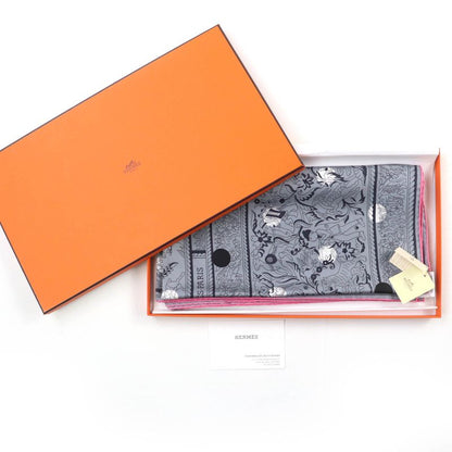 Hermes Carre Geant Carre 140 Indian Hunting 100% Silk Gris/blanc Scarf With Box