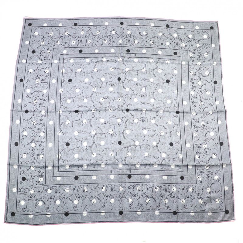 Hermes Carre Geant Carre 140 Indian Hunting 100% Silk Gris/blanc Scarf With Box