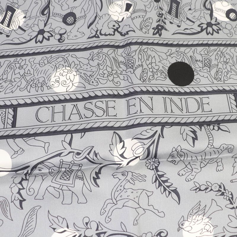Hermes Carre Geant Carre 140 Indian Hunting 100% Silk Gris/blanc Scarf With Box