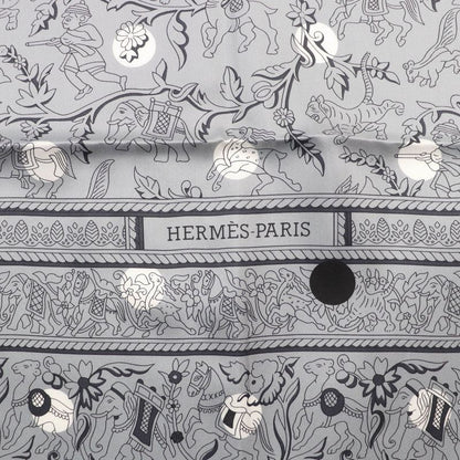 Hermes Carre Geant Carre 140 Indian Hunting 100% Silk Gris/blanc Scarf With Box