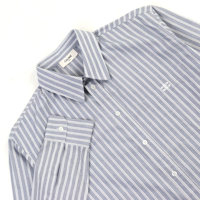 Celine 2c73b425x Oversized Shirt IN Striped Cotton Eddy Triomphe Long Sleeve