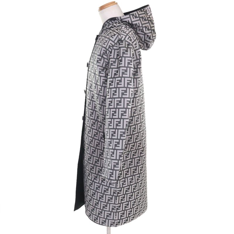 Fendi Ff0249 FF Logo Pattern Reversible Hooded Coat Grayish Black 46 With