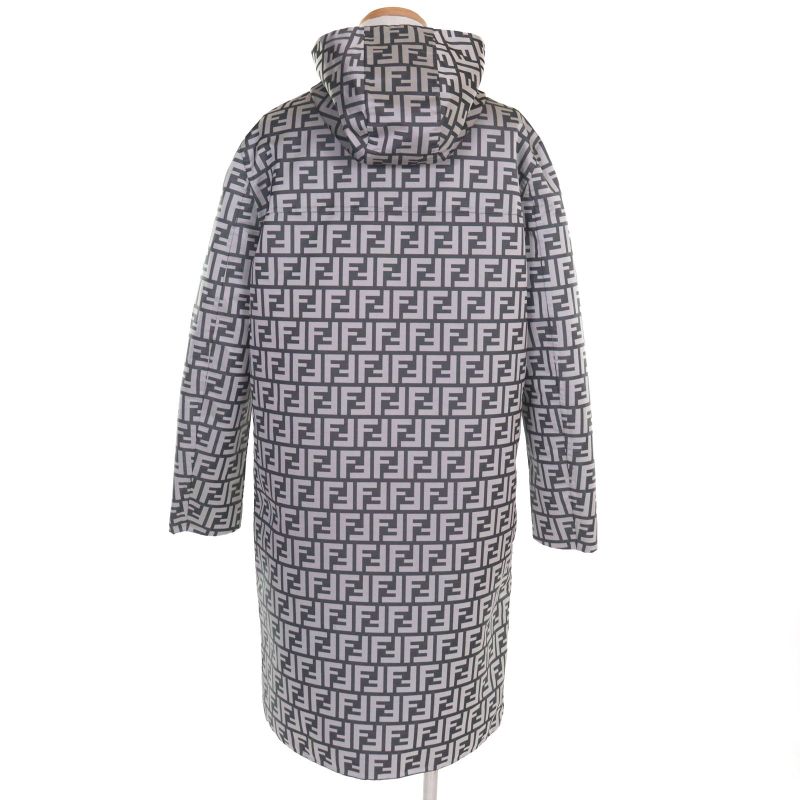 Fendi Ff0249 FF Logo Pattern Reversible Hooded Coat Grayish Black 46 With